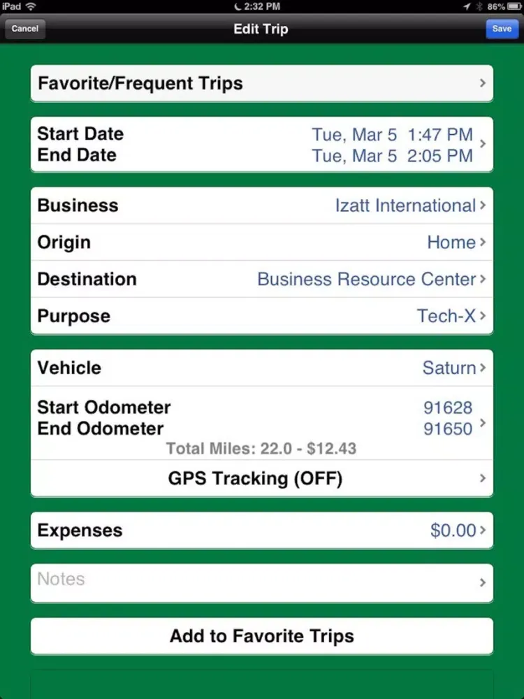 Zrzuty ekranu MileBug - Mileage Tracker Log iPad 