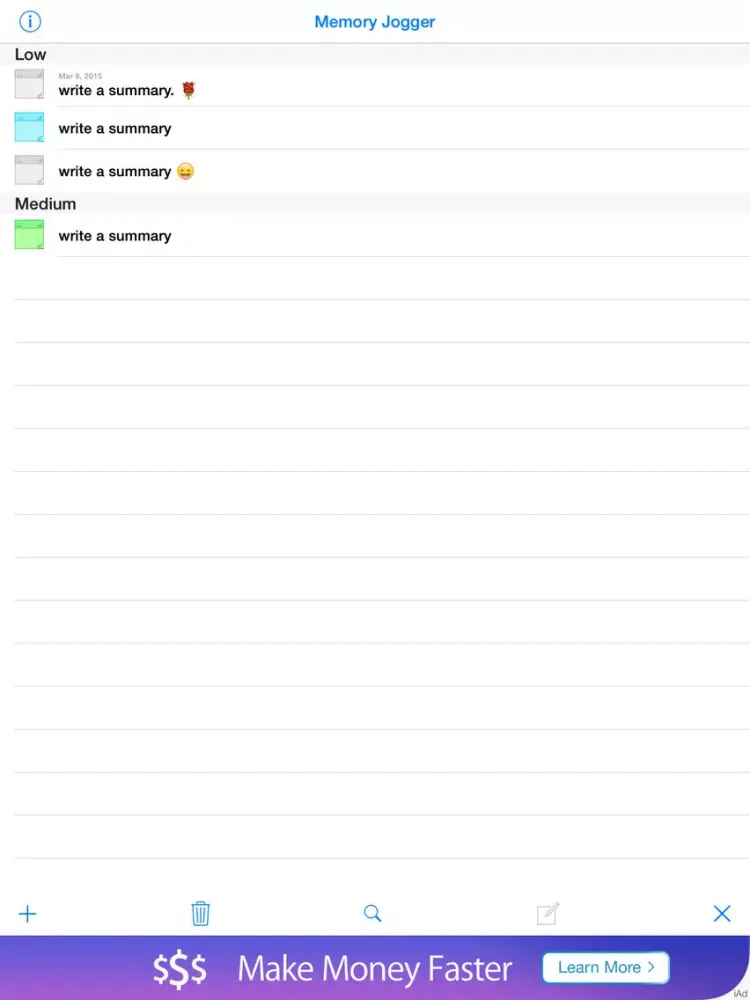 Tangkapan skrin Memory Jogger iPad 