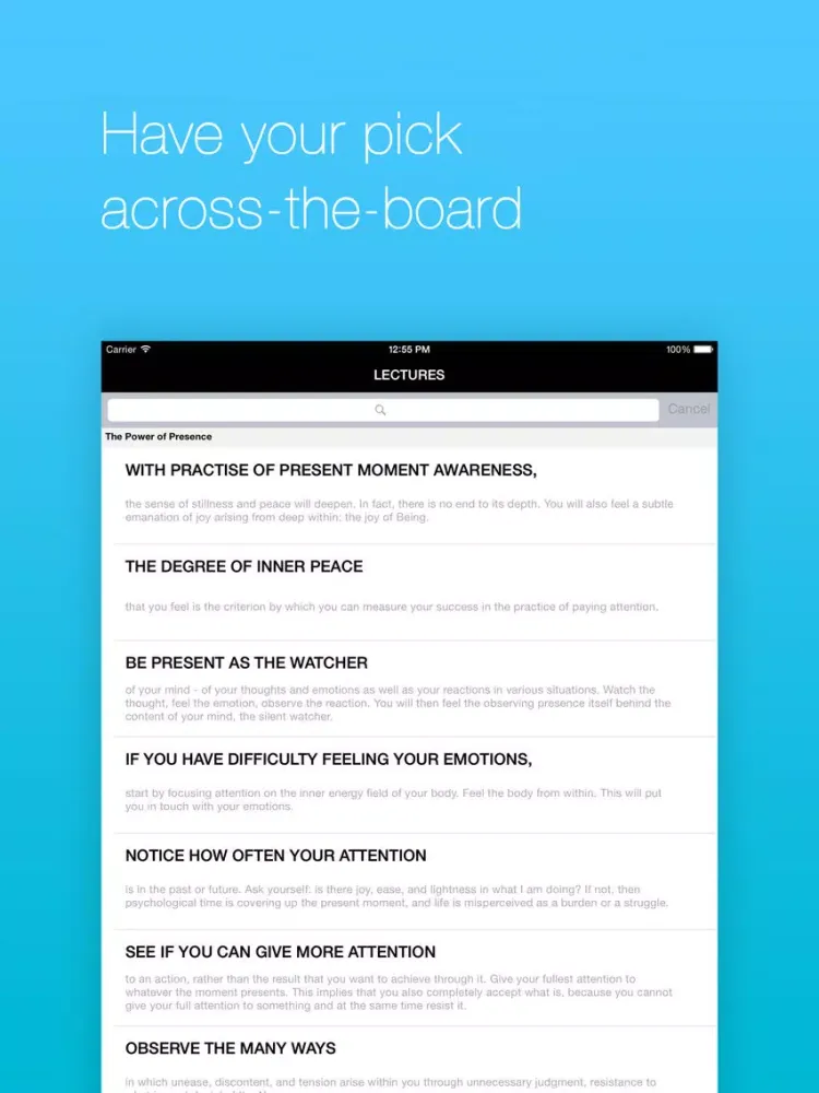 Capturas de pantalla de Eckhart Tolle’s The Power of Now Meditation Deck iPad 