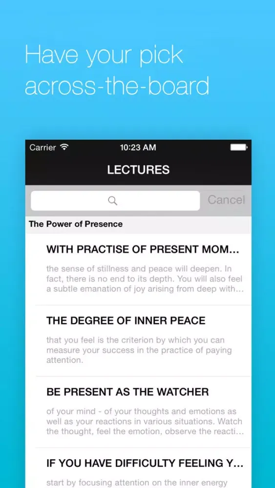 Capturas de pantalla de Eckhart Tolle’s The Power of Now Meditation Deck