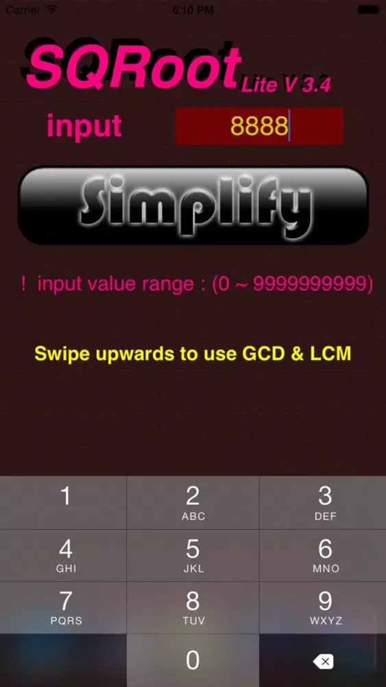 ภาพหน้าจอของ SQRoot Lite (Square Root GCD Prime Numbers 3 in 1)