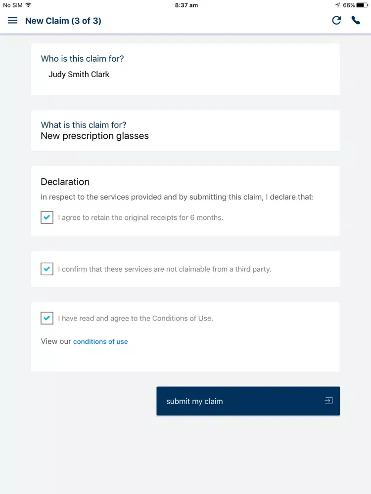 Tangkapan layar Astute Simplicity Health iPad 