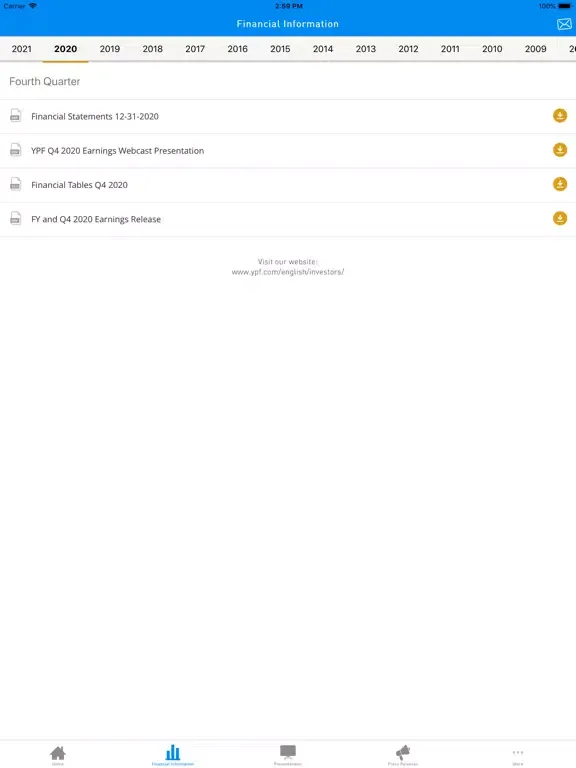 Tangkapan layar YPF Investors iPad 