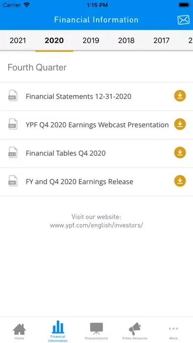 Tangkapan layar YPF Investors