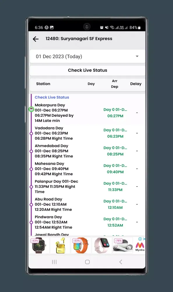 Ảnh chụp màn hình của Live Train Status