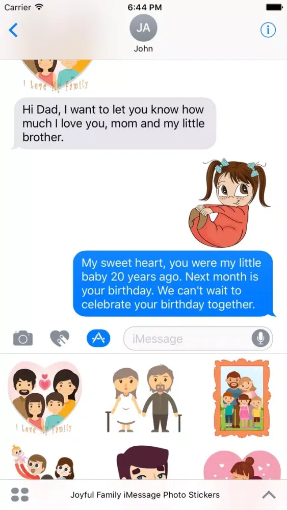 Скриншоты Joyful Family iMessage Photo Stickers