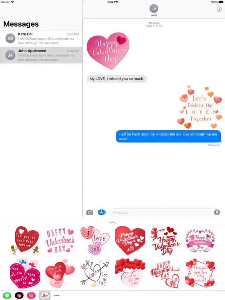 Romantic Valentine's Stickers iPad  Ekran Görüntüleri
