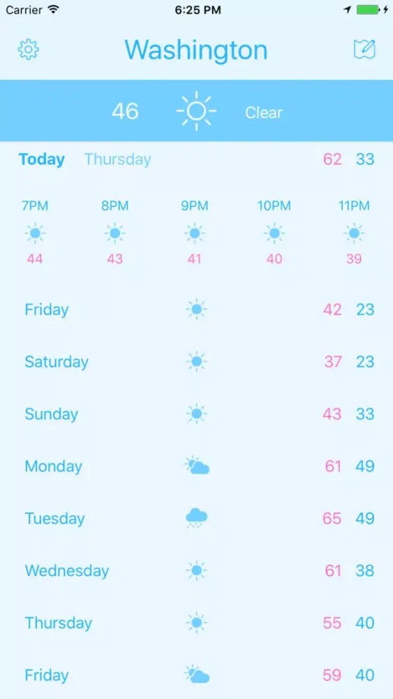 Tangkapan layar TinyWeatherApp