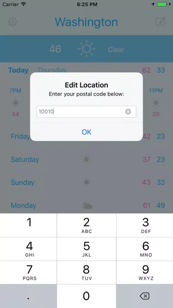 Tangkapan layar TinyWeatherApp