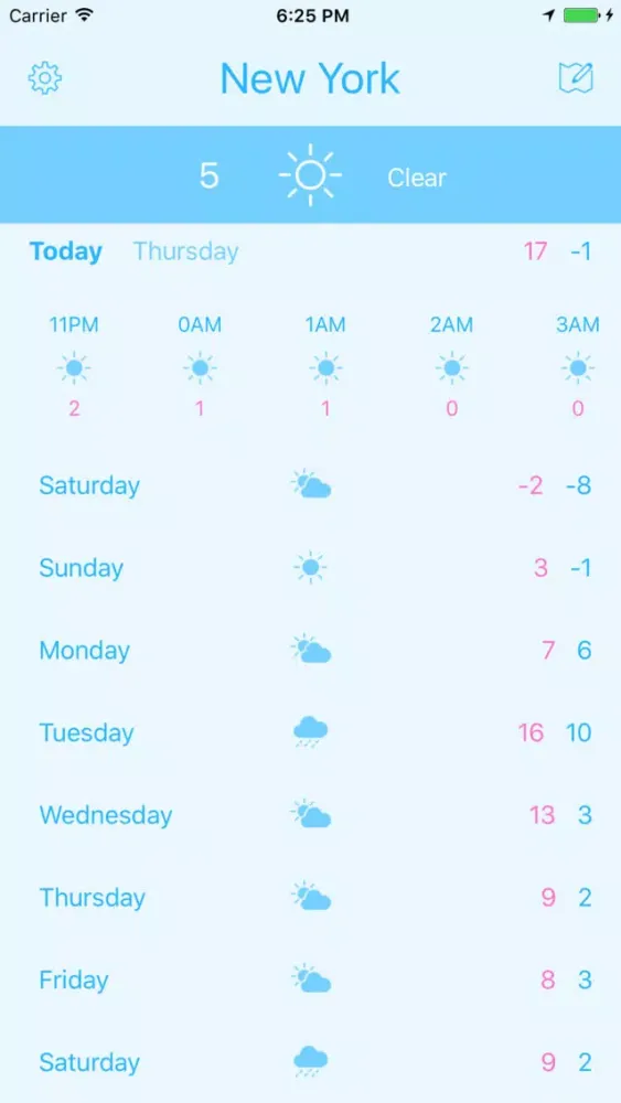 Tangkapan layar TinyWeatherApp