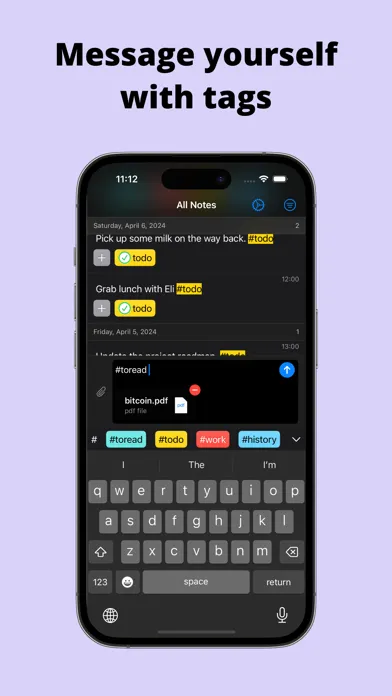 Ảnh chụp màn hình của HashTagNotes: message yourself