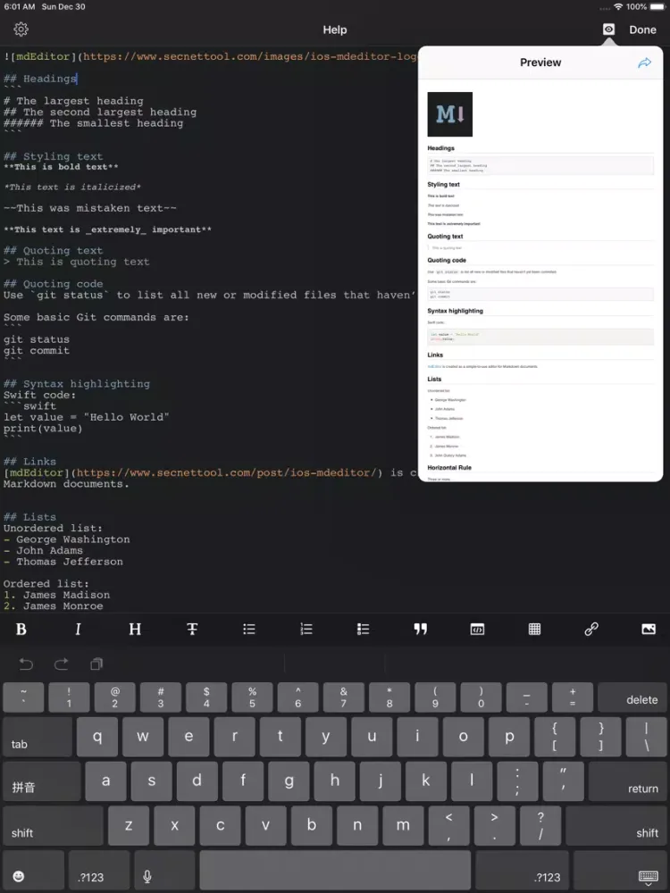 mdEditor - Markdown Editor iPad 应用截图