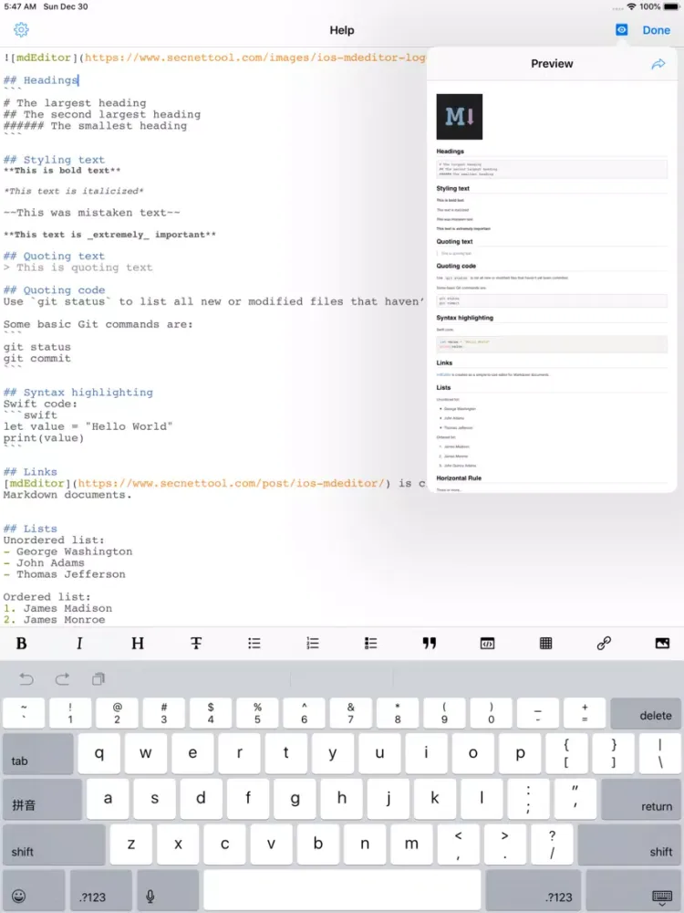 mdEditor - Markdown Editor iPad 应用截图