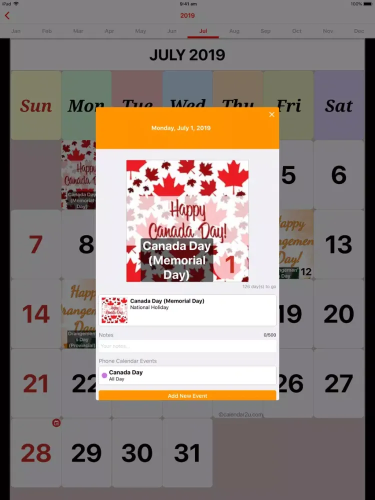 Capturas de pantalla de Canada Calendar 2020 iPad 