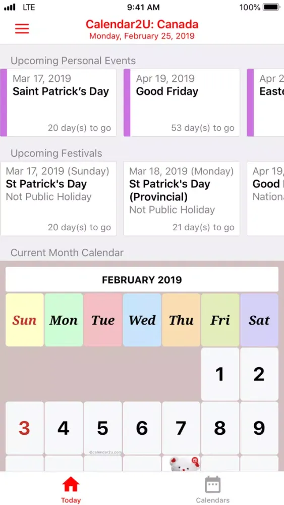 Capturas de pantalla de Canada Calendar 2020