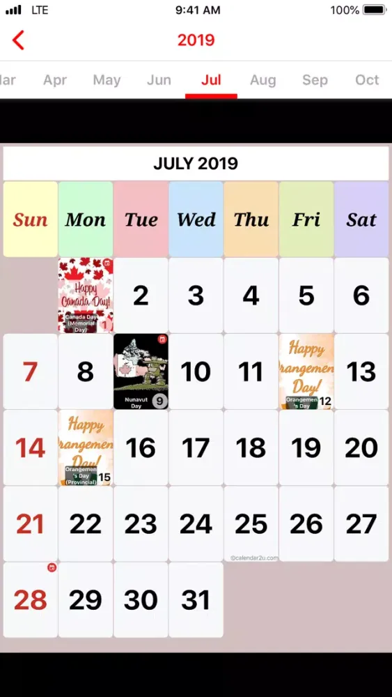 Capturas de pantalla de Canada Calendar 2020