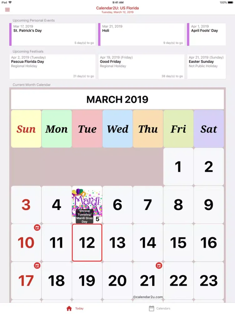 تصاویر Florida Calendar 2019-2020 iPad 