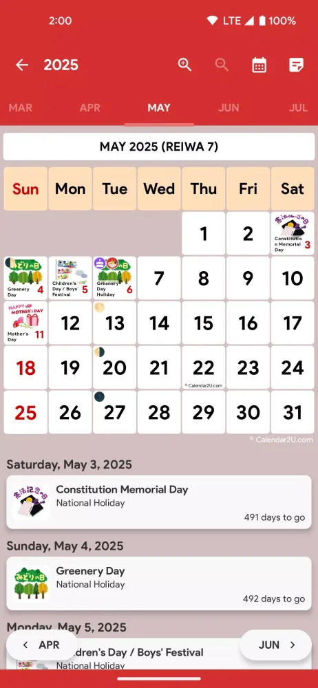 Zrzuty ekranu Japan Calendar