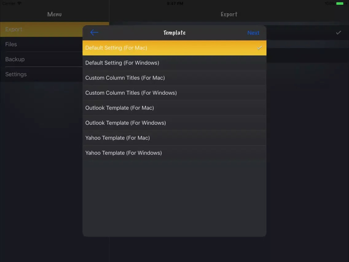 Contacts to Excel iPad  스크린샷