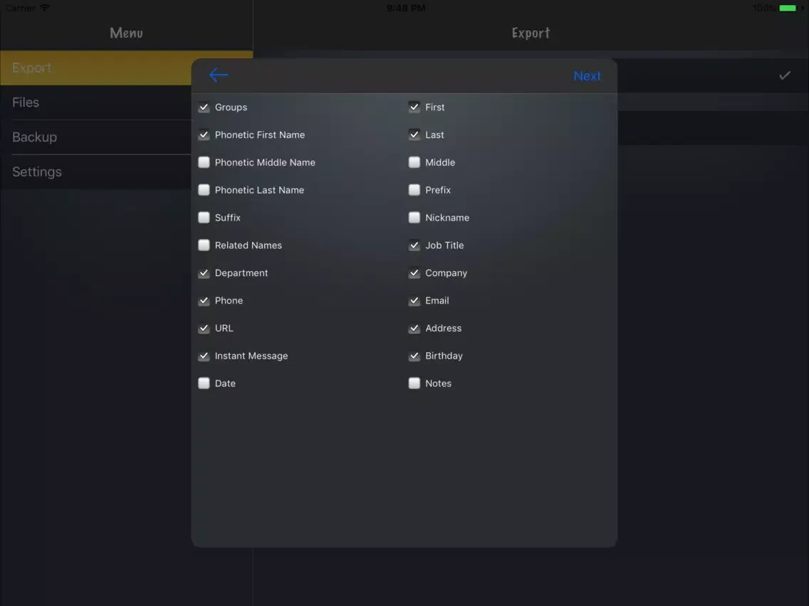 Contacts to Excel iPad  스크린샷