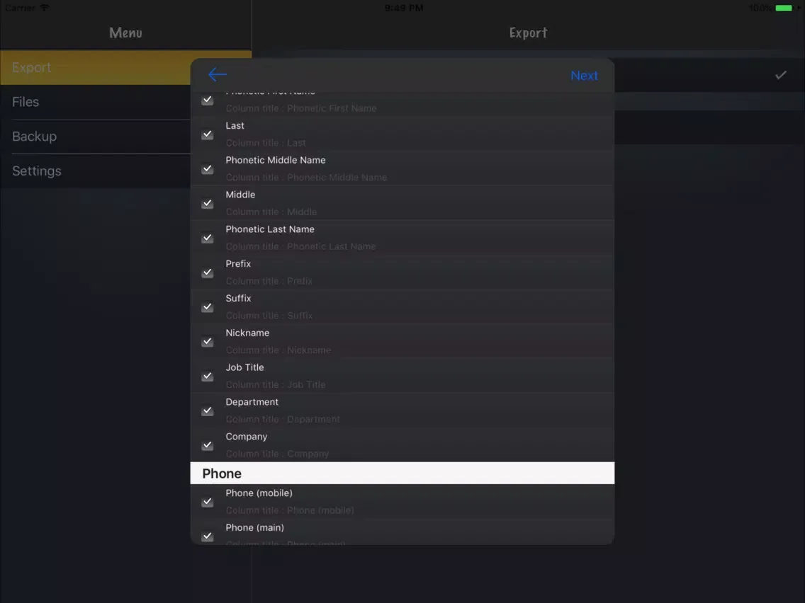Contacts to Excel iPad  스크린샷