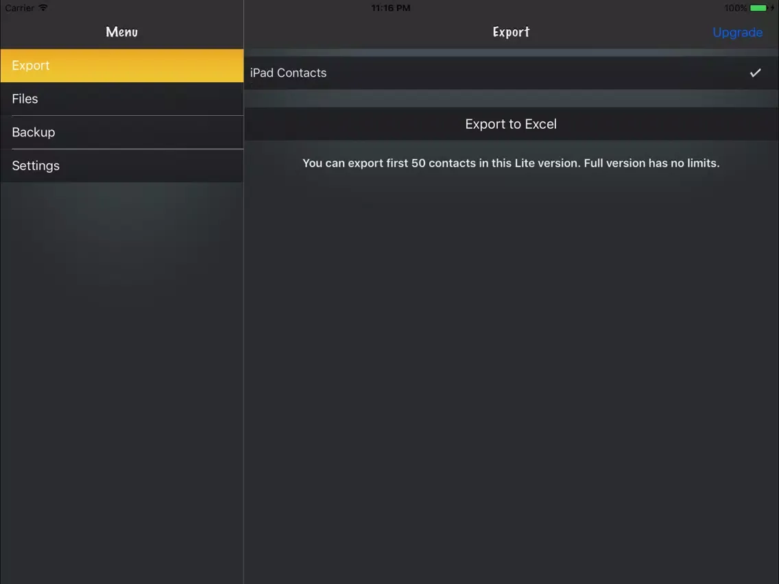 Contacts to Excel Lite iPad  スクリーンショット
