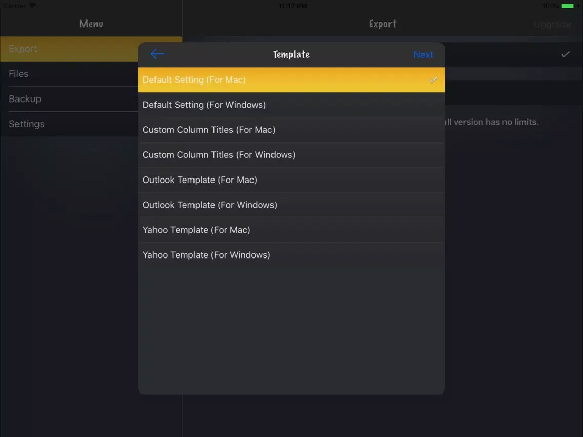 Contacts to Excel Lite iPad  スクリーンショット