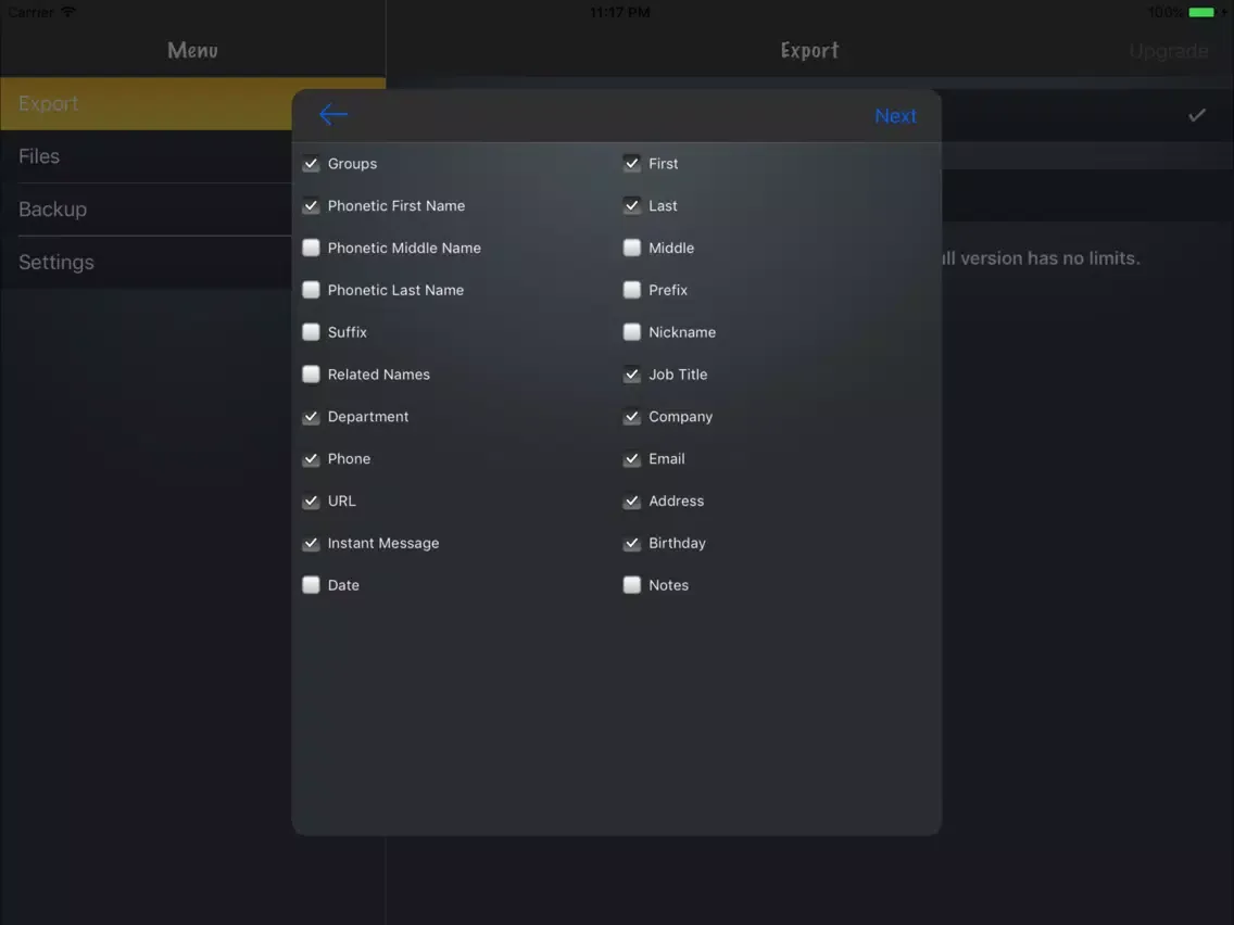 Contacts to Excel Lite iPad  スクリーンショット