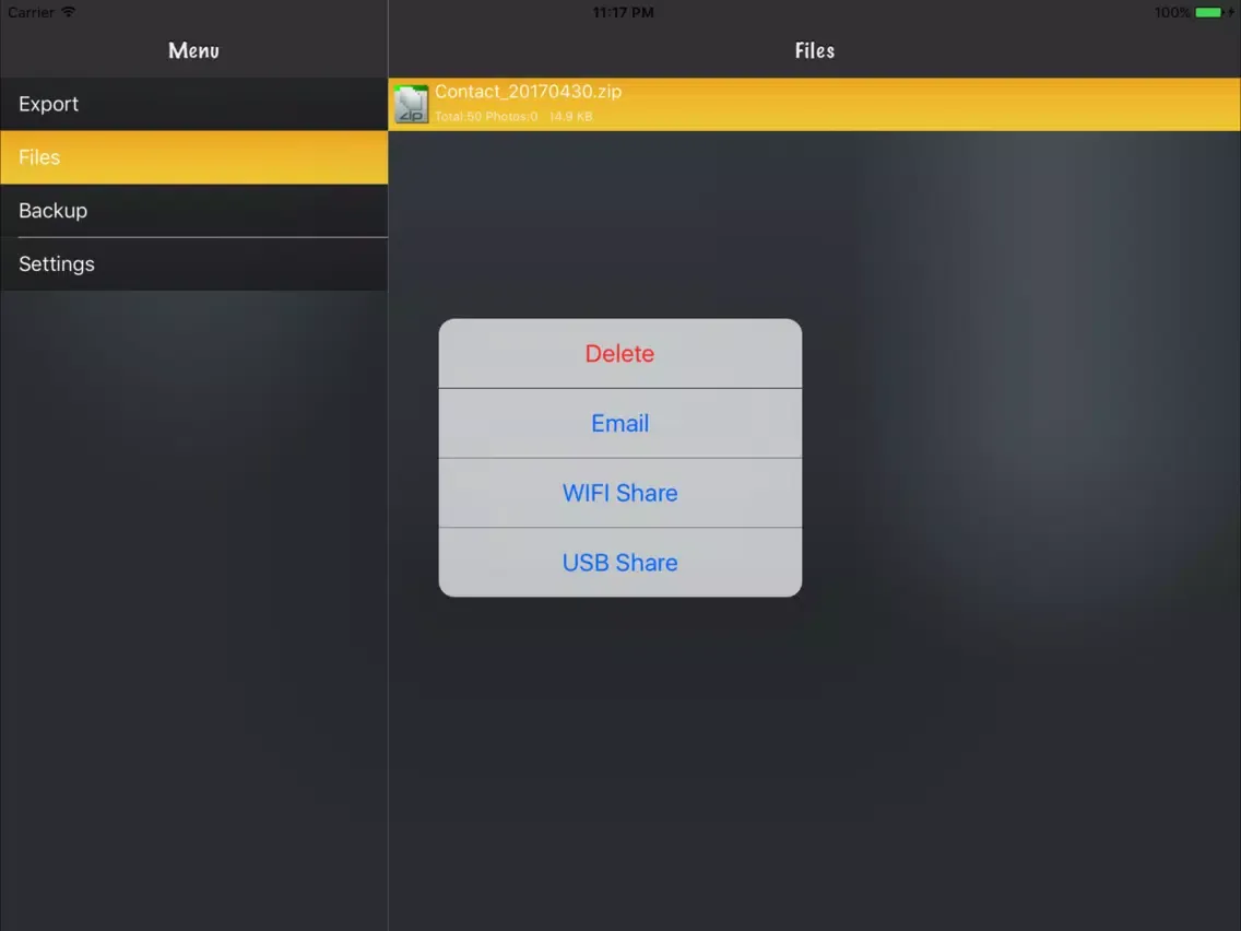 Contacts to Excel Lite iPad  スクリーンショット