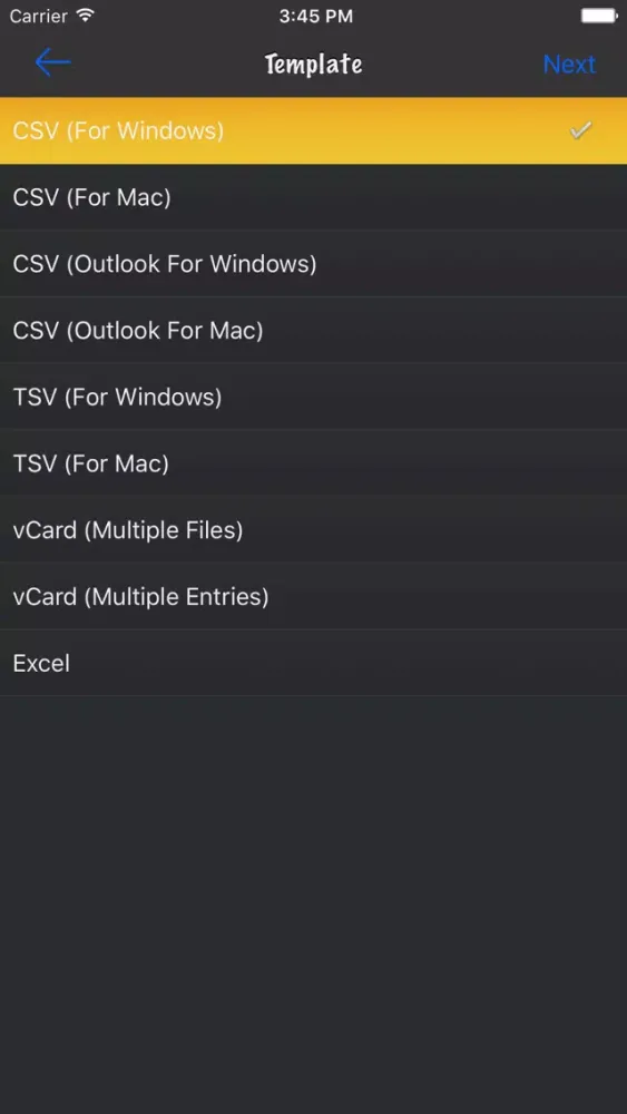 Capturas de tela do Export My Contacts