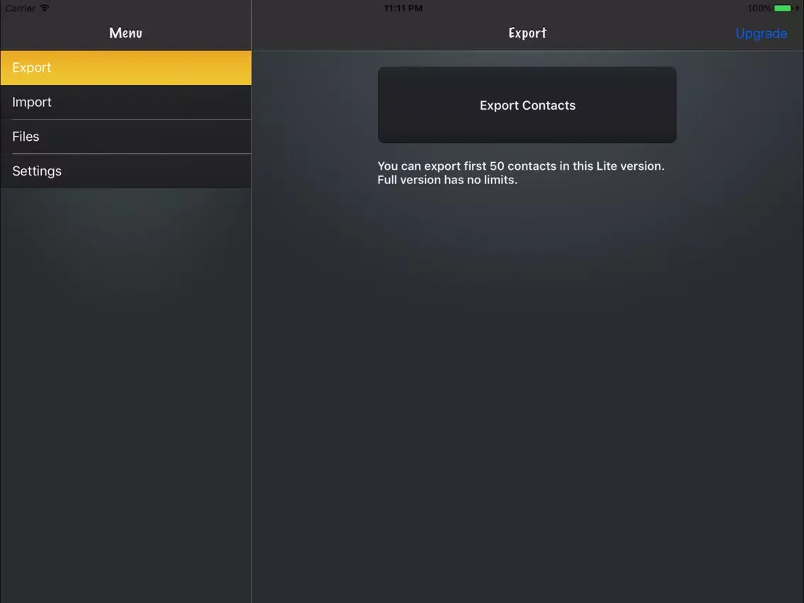 Tangkapan skrin Export My Contacts Lite iPad 