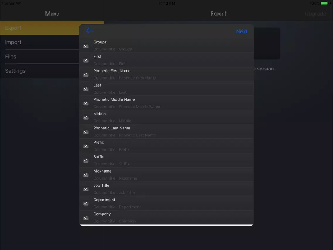 Tangkapan skrin Export My Contacts Lite iPad 