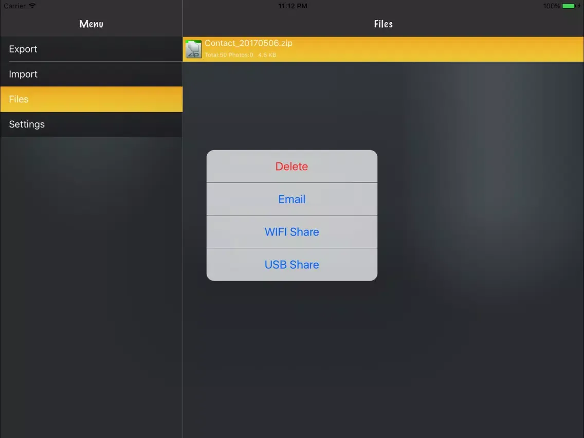 Tangkapan skrin Export My Contacts Lite iPad 