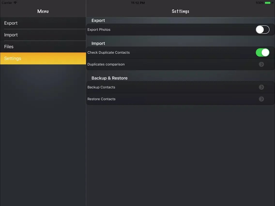 Tangkapan skrin Export My Contacts Lite iPad 