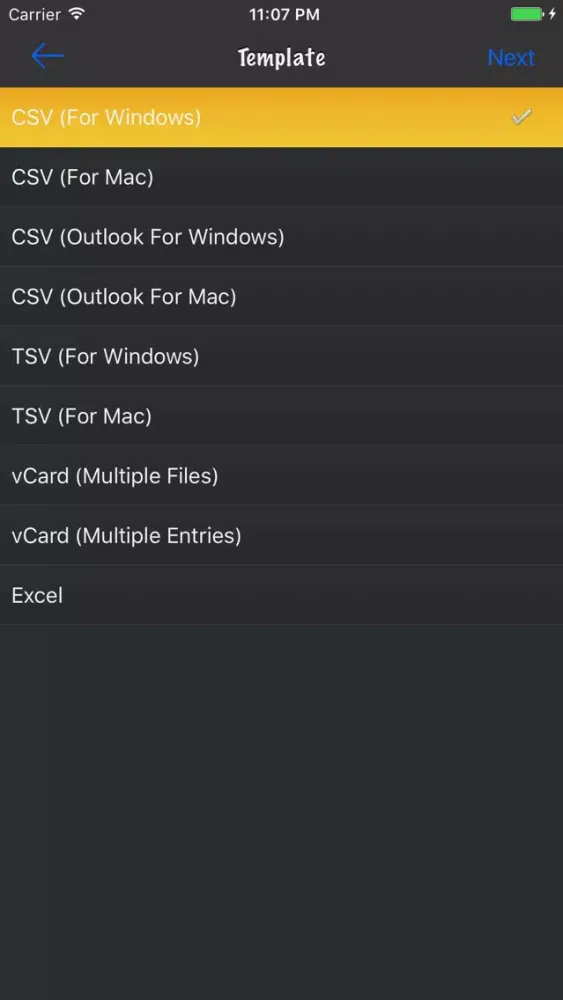 Tangkapan skrin Export My Contacts Lite