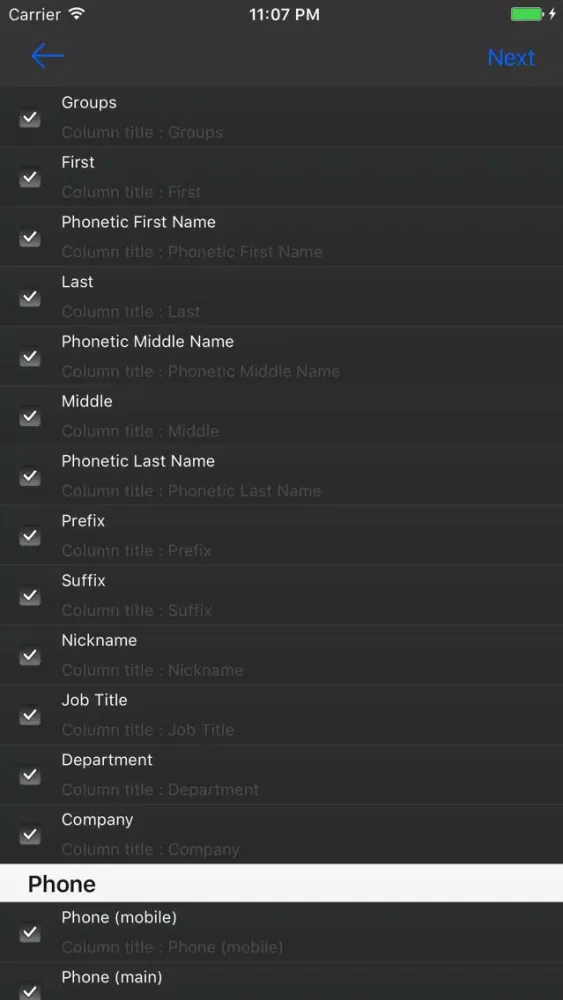 Tangkapan skrin Export My Contacts Lite