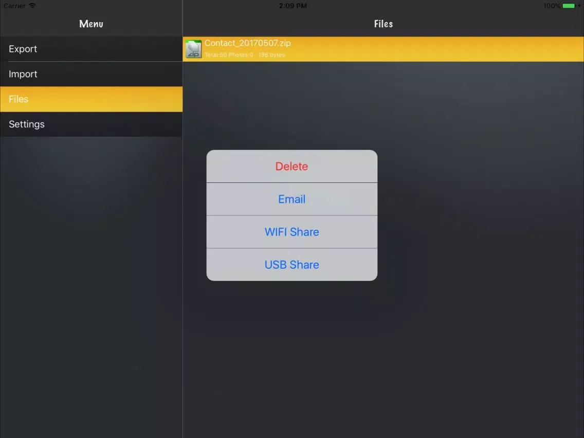 Contacts to vCard Lite iPad  スクリーンショット