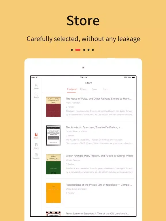 Capturas de tela do Gutenberg Books iPad 