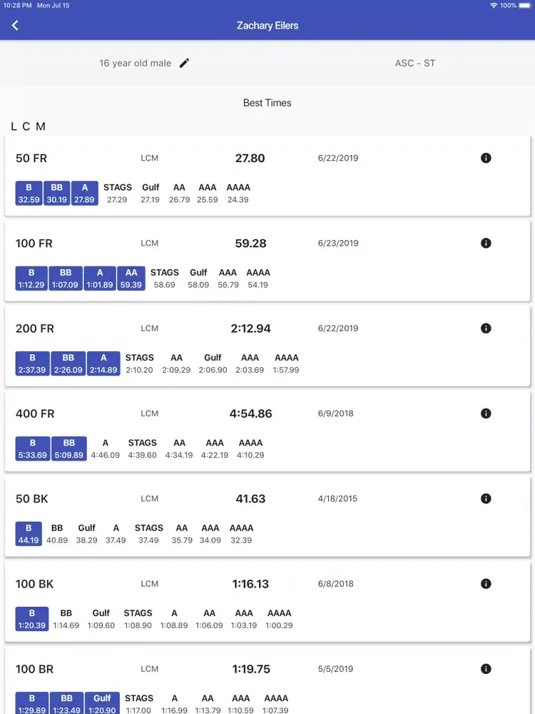 Tangkapan layar Swim Stats - View Swim Times iPad 