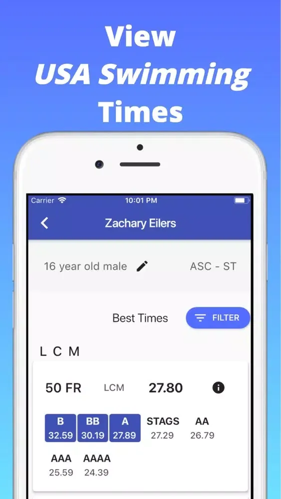 Tangkapan layar Swim Stats - View Swim Times