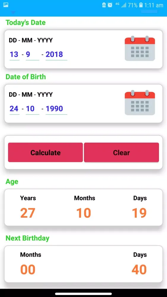 Age Calculator Screenshots