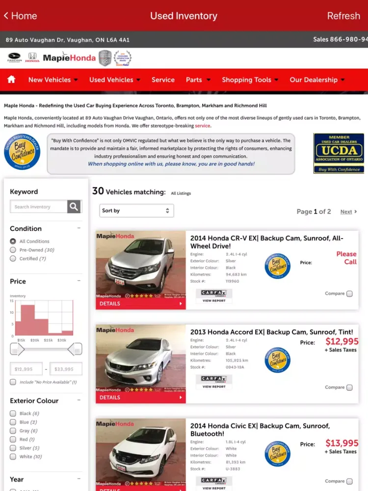 Скриншоты Maple Honda Dealer App iPad 