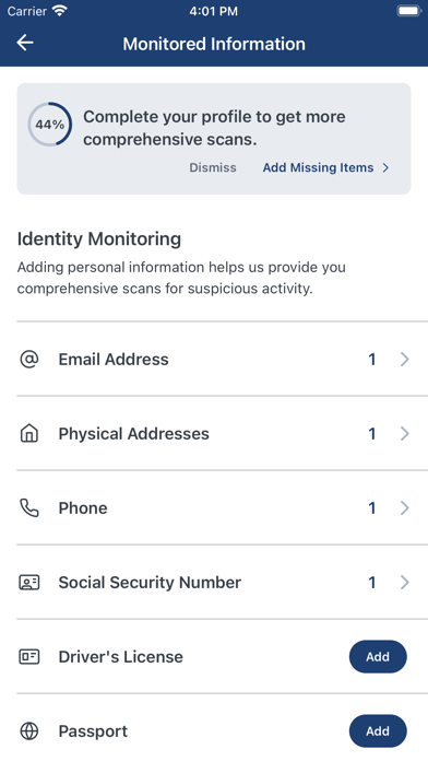 Ảnh chụp màn hình của Zander ID Theft Protection