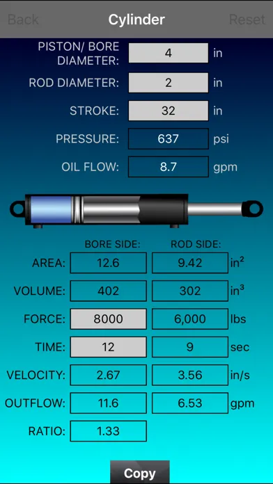 Free Hydraulic Cylinder Calculator スクリーンショット