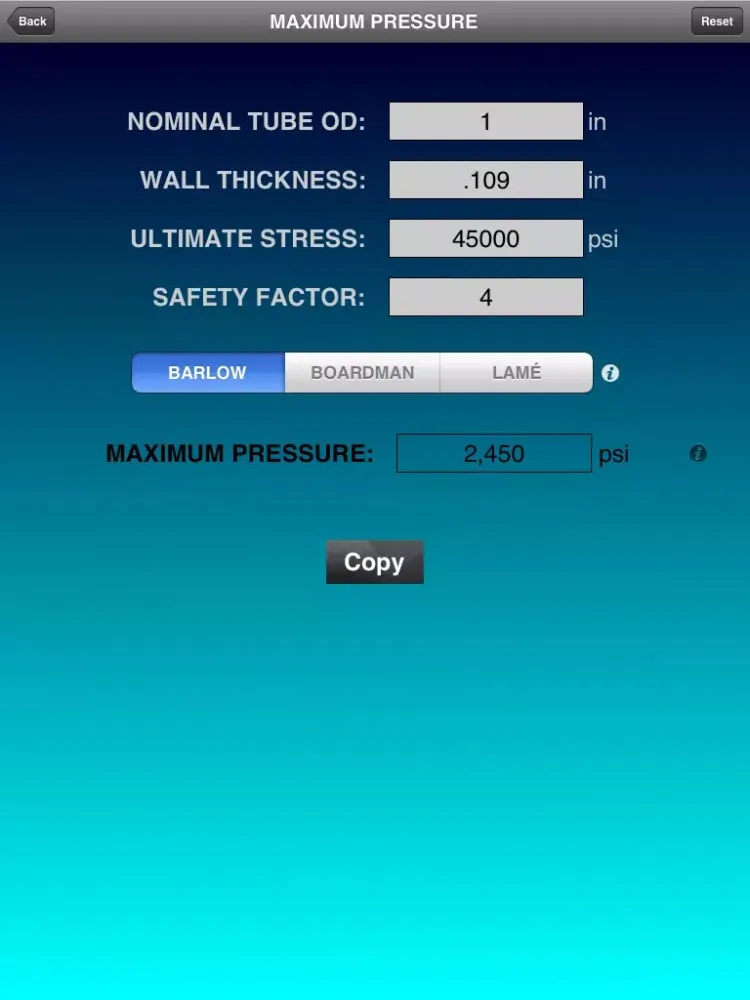 Zrzuty ekranu Hydraulic Tube Calculator iPad 