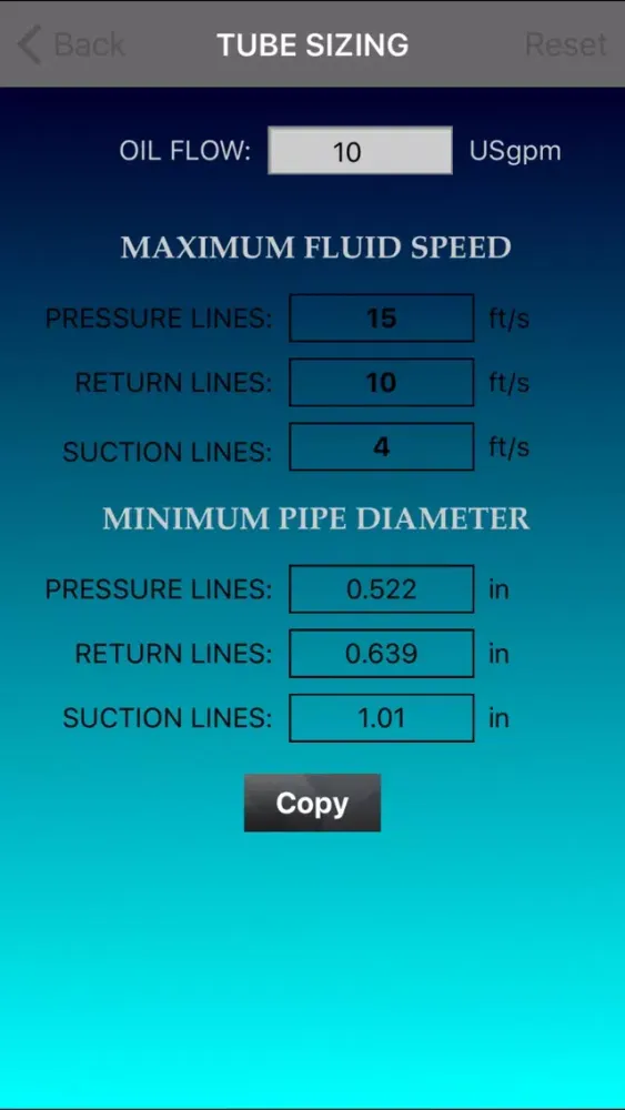 Zrzuty ekranu Hydraulic Tube Calculator