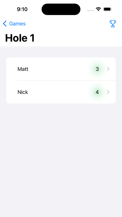 Tangkapan skrin Putts - Mini-Golf Score Card