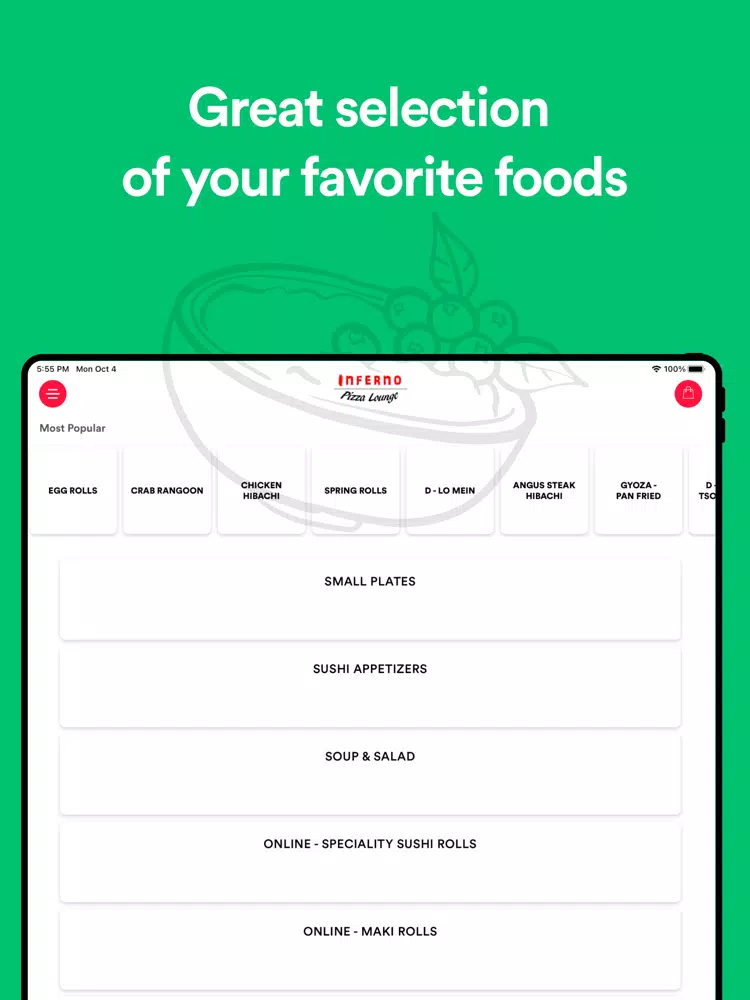 Ảnh chụp màn hình của Inferno Pizza Lounge iPad 