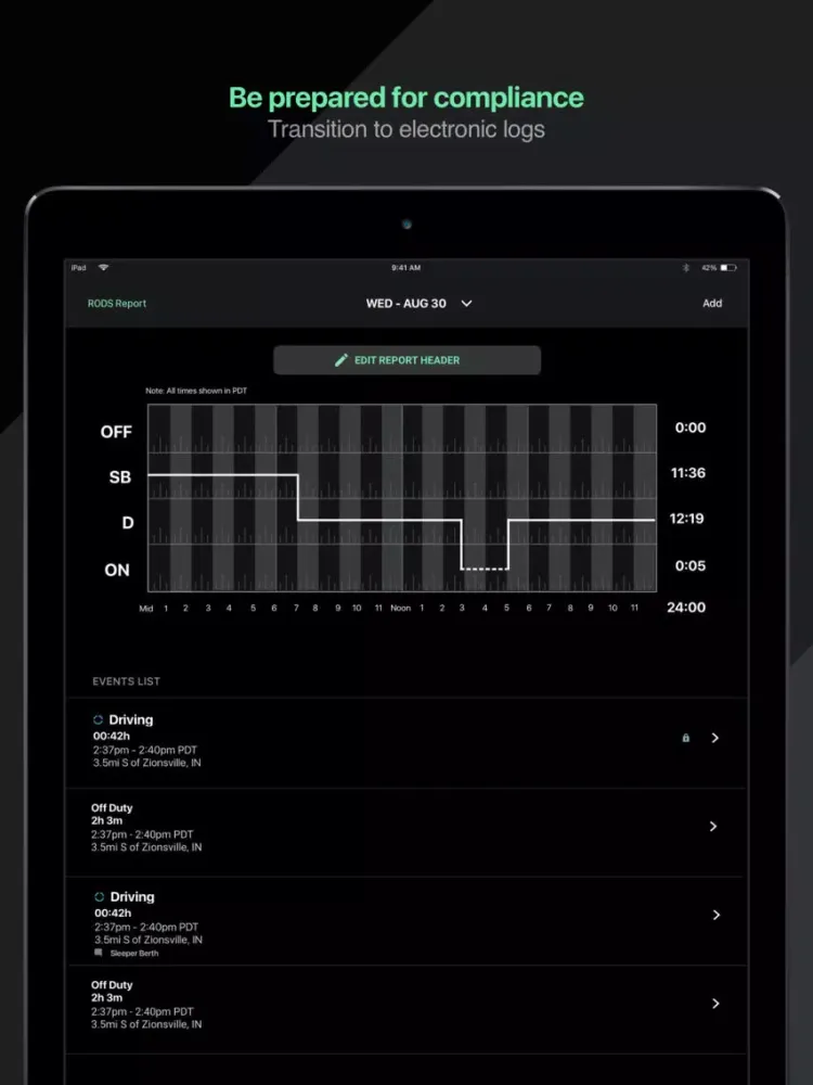 Zrzuty ekranu ZED - ELD Truck Driver Logbook iPad 