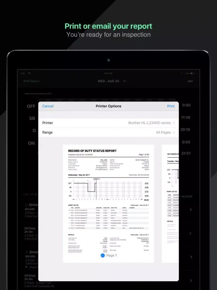 Zrzuty ekranu ZED - ELD Truck Driver Logbook iPad 